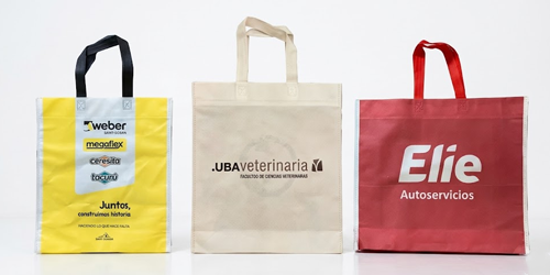 Bolsas ecológicas de friselina con asas y fuelle inferior personalizadas, medidas 35x35+15 o 45x35+10